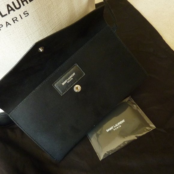 SAINT LAURENT 'Teddy' Medium Canvas/Leather Drawstring Shopping Tote Bag (NEW) - Picture 13 of 15